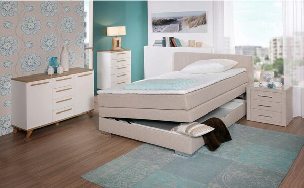 POSTELJA BOXSPRING 140 cm x 200 cm , tekstil bež