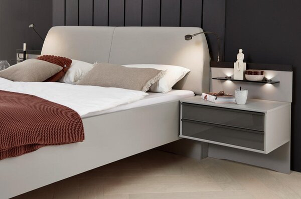 POSTELJNA GARNITURA 180 cm x 200 cm , steklo, tekstil, leseni material rjava, siva