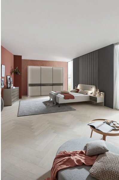 POSTELJNA GARNITURA 180 cm x 200 cm , steklo, tekstil, leseni material rjava, siva