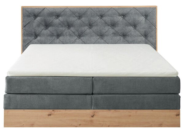 BOXSPRING POSTELJA 180 cm x 200 cm , tekstil, leseni material siva, naravne barve
