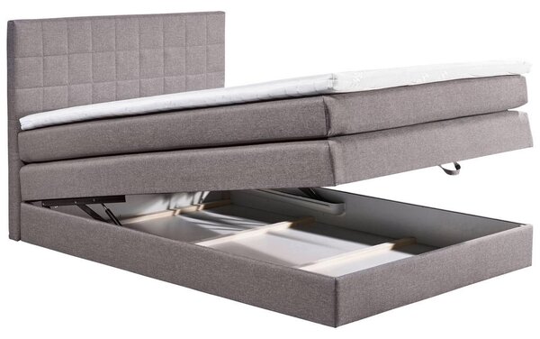 BOXSPRING POSTELJA 140 cm x 200 cm , tekstil, leseni material siva