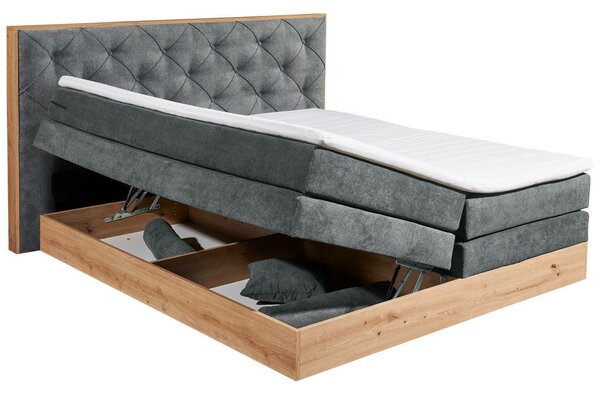BOXSPRING POSTELJA 180 cm x 200 cm , tekstil, leseni material siva, naravne barve