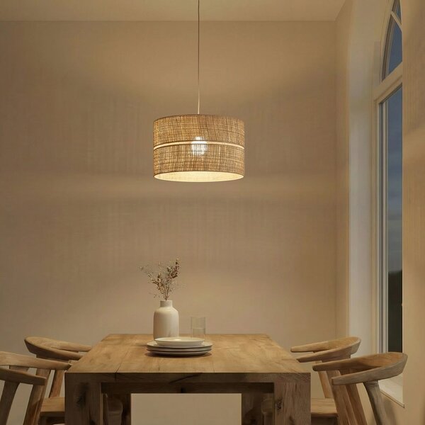 TK Lighting Visoka svetilka Calma, 1-žarek, bež, rafia, Ø 50 cm, E27, zatemnjen, Bež, Dnevna soba / jedilnica, Razno