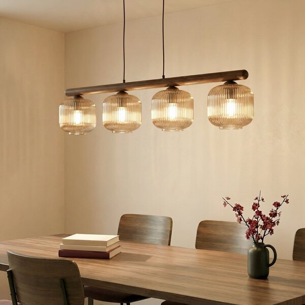 TK Lighting Visoka svetilka Salvia, rjava/konjak, steklo, dolžina 95 cm, E14, zatemnjen, Les, Dnevna soba / jedilnica, Steklo