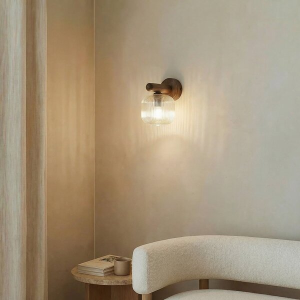 TK Lighting Stenna svetilka Salvia, rjava/konjak, steklo, višina 20 cm, E14, zatemnjen, Les, Dnevna soba / jedilnica, Steklo