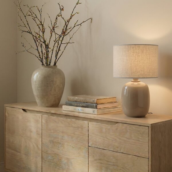 TK Lighting Namizna svetilka Melody, pesek, tekstil, višina 48 cm, E27, Bež, Dnevna soba / jedilnica, Tkanine / tekstil