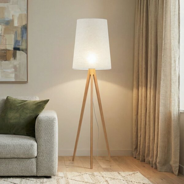 TK Lighting Stojna svetilka Walz, krem, les, višina 175 cm, E27, Bež, Dnevna soba / jedilnica, Les, Sodobni, Tripod