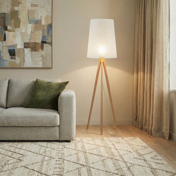 TK Lighting Stojna svetilka Walz, krem, les, višina 175 cm, E27, Bež, Dnevna soba / jedilnica, Les, Sodobni, Tripod