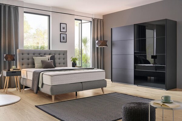 POSTELJA BOXSPRING 160 cm x 200 cm , tekstil svetlo siva