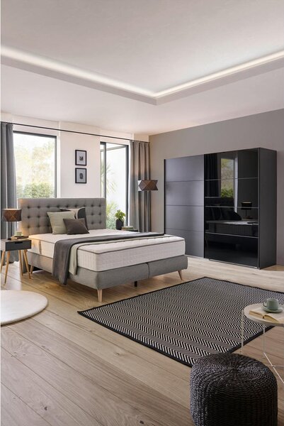 POSTELJA BOXSPRING 160 cm x 200 cm , tekstil svetlo siva