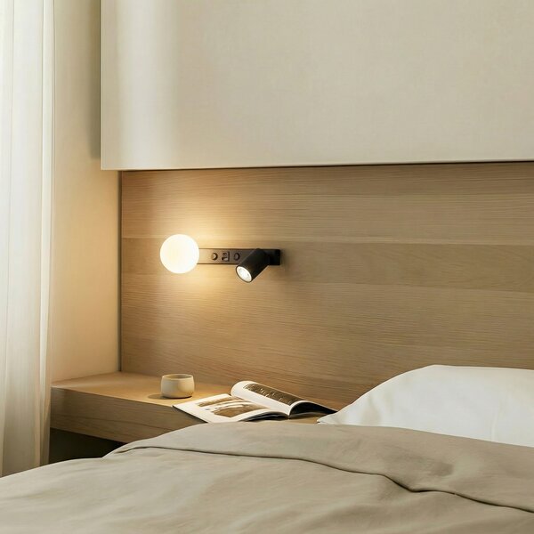 TK Lighting Stenna svetilka Vox, črna, steklo, širina 35 cm, USB, zatemnjen, Črna, Dnevna soba / jedilnica, Steklo
