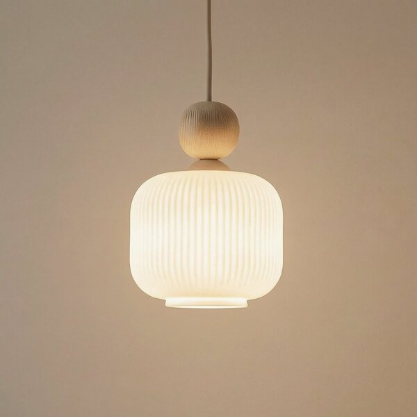 TK Lighting Obesna svetilka Ballo, 1-žarek, bela, steklo, Ø 15 cm, E14, zatemnjen, Bež, Dnevna soba / jedilnica, Steklo