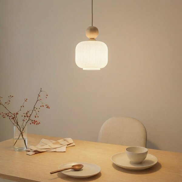 TK Lighting Obesna svetilka Ballo, 1-žarek, bela, steklo, Ø 15 cm, E14, zatemnjen, Bež, Dnevna soba / jedilnica, Steklo