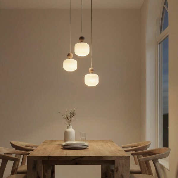 TK Lighting Visoka svetilka Ballo, 3-žarnica, bela, steklo, Ø 35 cm, zatemnjen, Bež, Dnevna soba / jedilnica, Steklo