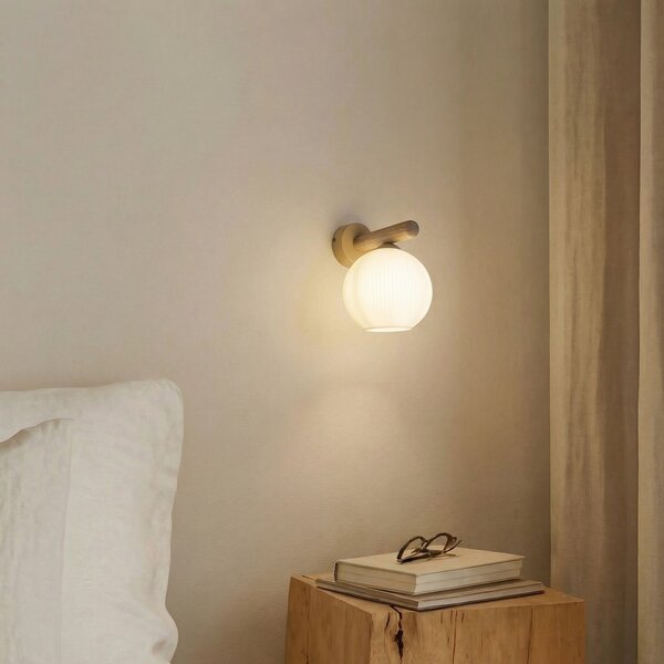 TK Lighting Stenna svetilka Virlo, les, opalno steklo, višina 20 cm, E14, zatemnjen, Bela, Dnevna soba / jedilnica, Steklo