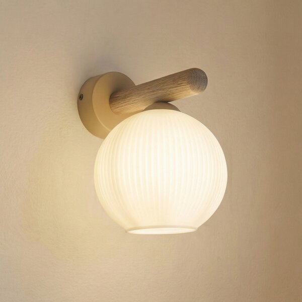 TK Lighting Stenna svetilka Virlo, les, opalno steklo, višina 20 cm, E14, zatemnjen, Bela, Dnevna soba / jedilnica, Steklo