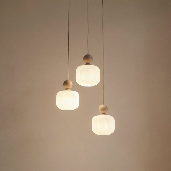 TK Lighting Visoka svetilka Ballo, 3-žarnica, bela, steklo, Ø 35 cm, zatemnjen, Bež, Dnevna soba / jedilnica, Steklo
