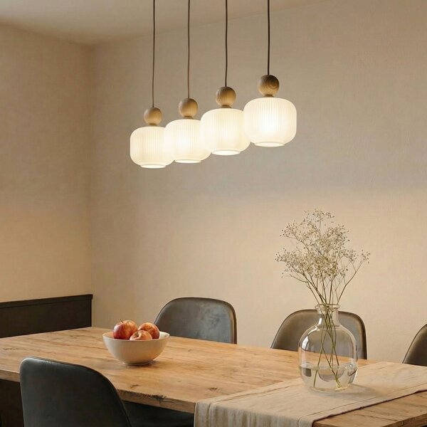 TK Lighting Obesna svetilka Ballo, 4-žarčasta, bež, steklo, dolžina 80 cm, zatemnjen, Bež, Dnevna soba / jedilnica, Steklo
