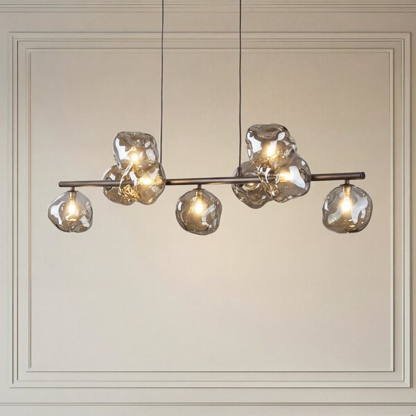 TK Lighting Visoka svetilka Lava, rjava, 9-žarilna, steklo, dolžina 116 cm, G9, zatemnjen, Rjava / rjasta, Dnevna soba / jedilnica, Steklo