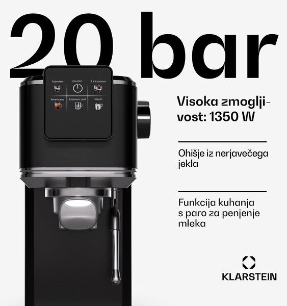 Klarstein SteelPresso Slim Touch kavni aparat | portafilter | zaslon na dotik