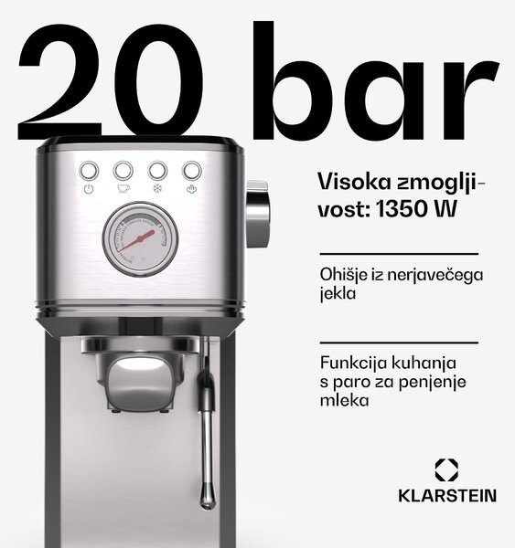 Klarstein SteelPresso Slim aparat za kavo | portafilter | vključno z dodatki