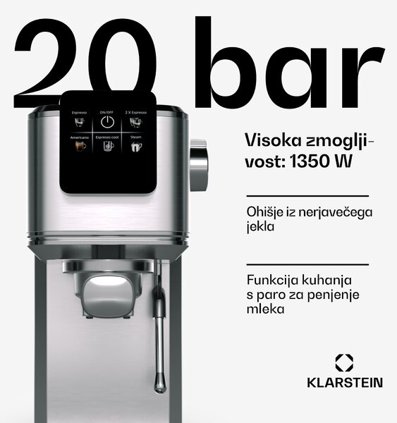 Klarstein SteelPresso Slim Touch kavni aparat | portafilter | zaslon na dotik