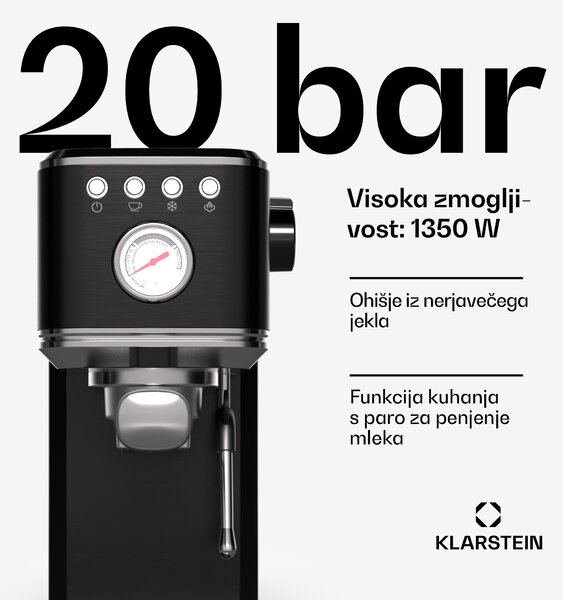 Klarstein SteelPresso Slim aparat za kavo | portafilter | vključno z dodatki