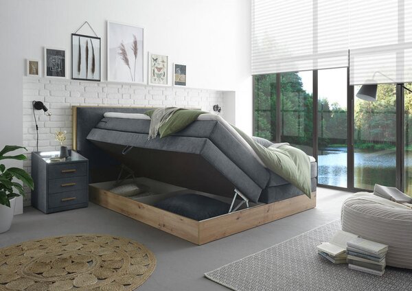 POSTELJA BOXSPRING 180 cm x 200 cm , les, tekstil, leseni material antracit