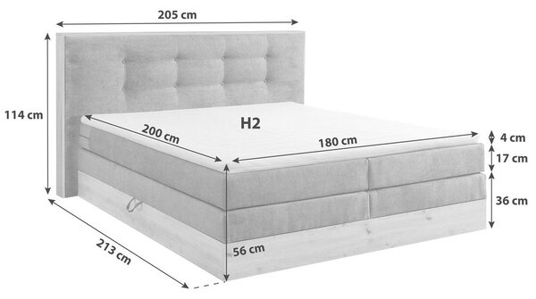 POSTELJA BOXSPRING 180 cm x 200 cm , les, tekstil, leseni material svetlo siva