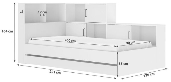 POSTELJA S PREDALOM 90 cm x 200 cm , siva, bela