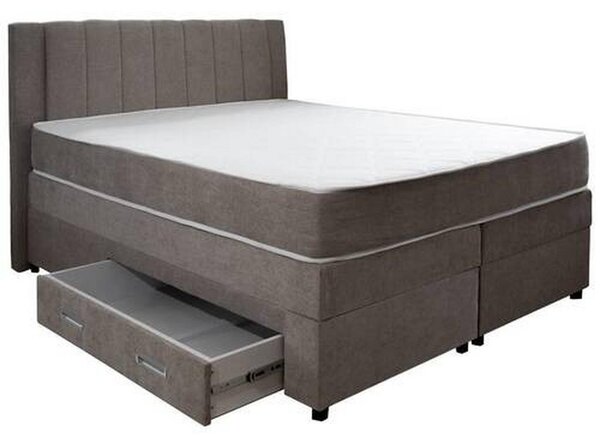 POSTELJA BOXSPRING 140 cm x 200 cm , leseni material, tekstil siva