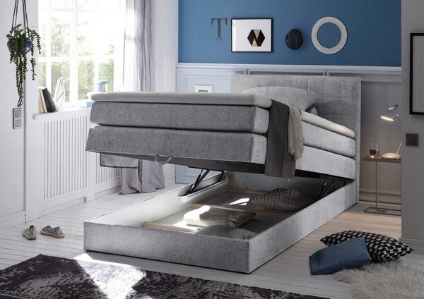 POSTELJA BOXSPRING 140 cm x 200 cm , tekstil svetlo siva