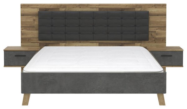 POSTELJNA GARNITURA 180 cm x 200 cm , kovina, umetna masa, tekstil, leseni material antracit, barve hrasta, temno siva