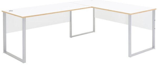 KOTNA PISALNA MIZA kovina, leseni material srebrne barve, bela, hrast artisan
