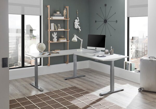 KOTNA PISALNA MIZA leseni material bela, barve aluminija