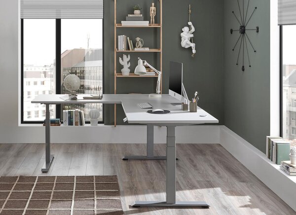 KOTNA PISALNA MIZA leseni material bela, barve aluminija