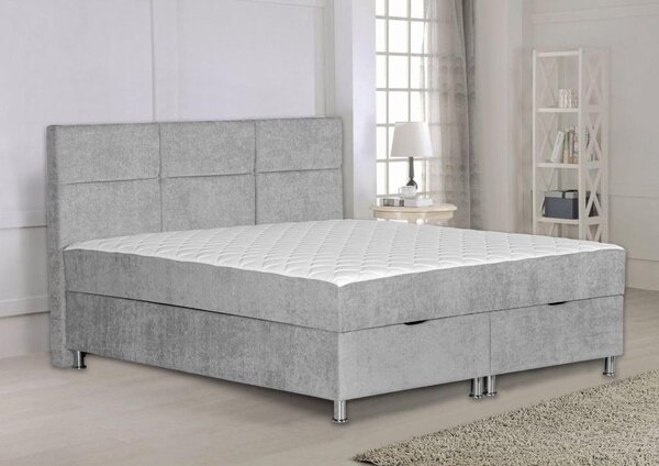 POSTELJA Z VZMETNICO 180 cm x 200 cm , les, tekstil, leseni material svetlo siva