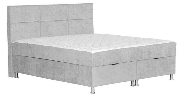 POSTELJA Z VZMETNICO 180 cm x 200 cm , les, tekstil, leseni material svetlo siva