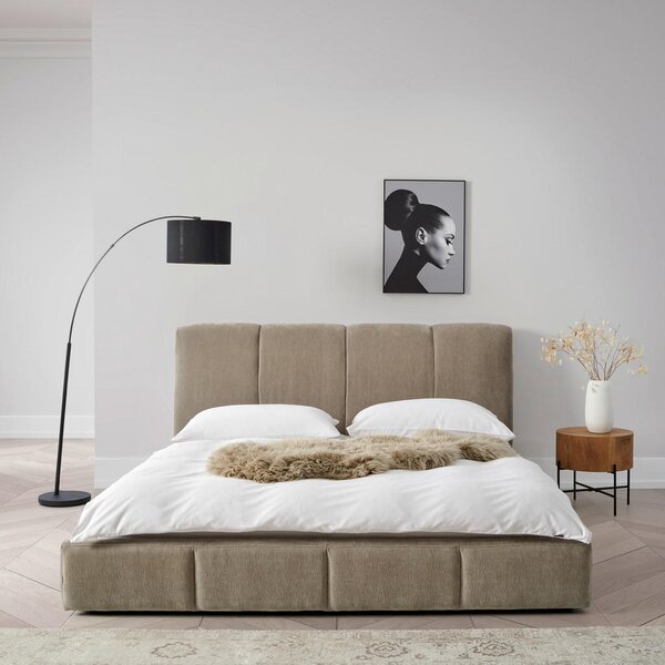 OBLAZINJENA POSTELJA 181 cm x 201 cm , les, kovina, umetna masa, tekstil bež