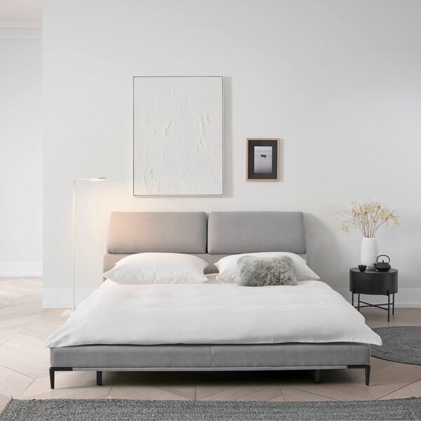 OBLAZINJENA POSTELJA 181 cm x 201 cm , les, kovina, tekstil siva