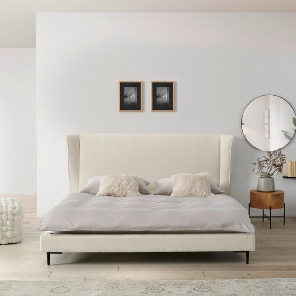 OBLAZINJENA POSTELJA 181 cm x 201 cm , les, kovina, tekstil bela