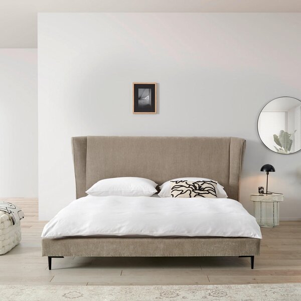 OBLAZINJENA POSTELJA 181 cm x 201 cm , les, tekstil, kovina bež