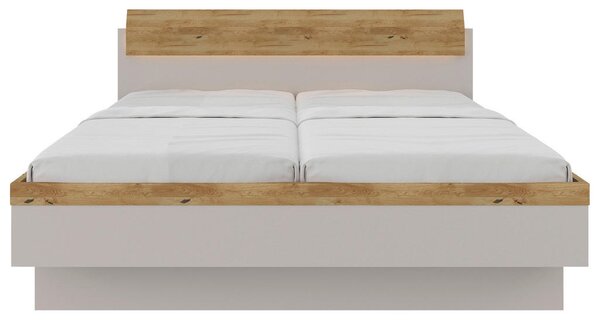 POSTELJA 180 cm x 200 cm , les, leseni material barve hrasta, svetlo siva