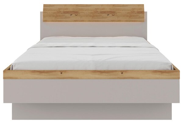POSTELJA 140 cm x 200 cm , les, leseni material barve hrasta, svetlo siva