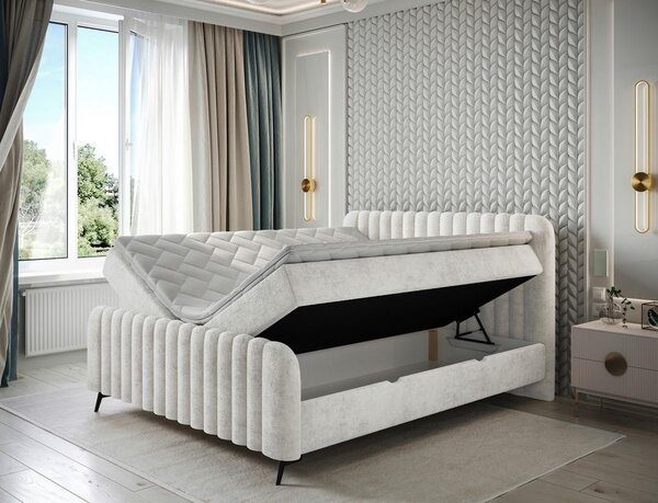 POSTELJA Z VZMETNICO 180 cm x 200 cm , les, tekstil, leseni material bež