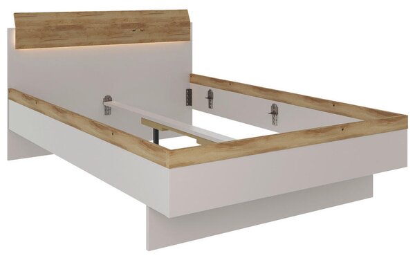 POSTELJA 140 cm x 200 cm , les, leseni material barve hrasta, svetlo siva