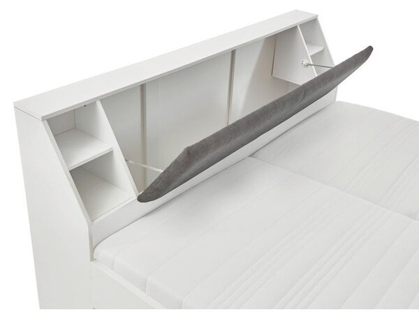 POSTELJA 180 cm x 200 cm , tekstil, leseni material siva, bela