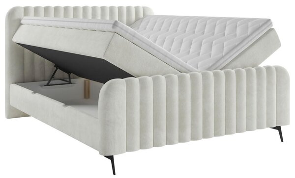 POSTELJA Z VZMETNICO 180 cm x 200 cm , les, tekstil, leseni material bež