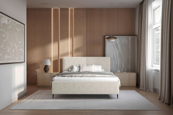 OBLAZINJENA POSTELJA 140 cm x 200 cm , les, tekstil, leseni material bež