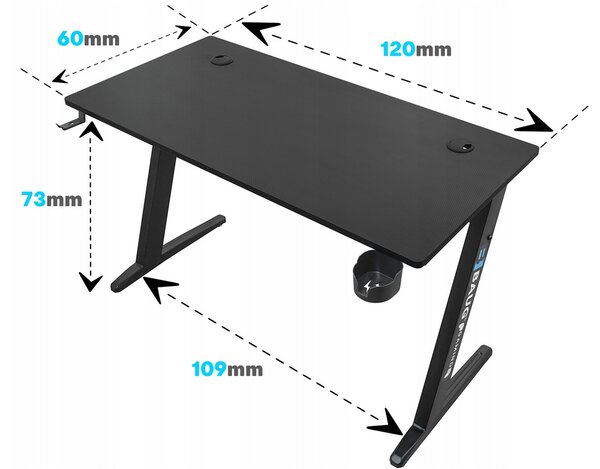 Računalniška alu. igralna miza 120x60cm Carbon Flex HDF PVC